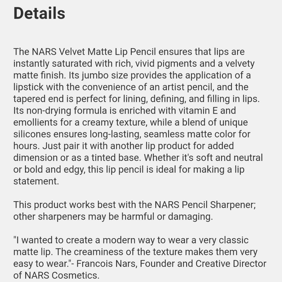 TRAVEL NARS VELVET MATTE LIP PENCIL. - Picture 6 of 7